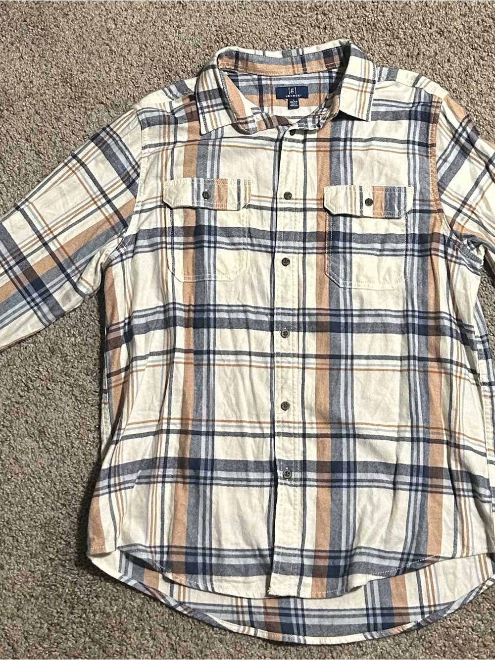George Cream, Blue & Brown Plaid Shirt